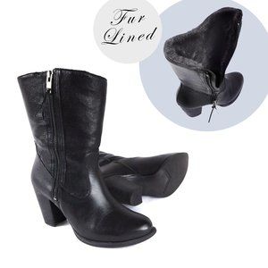 UGG Lynda Black Leather Shearling Fur Winter Boots